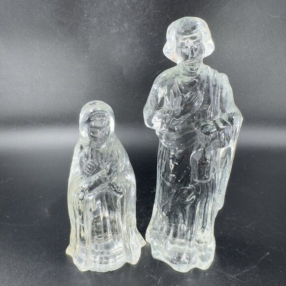Vintage Clear Glass Joseph And Mary Nativity Figurine Set Holy Family Glassware - Picture 7 of 9
